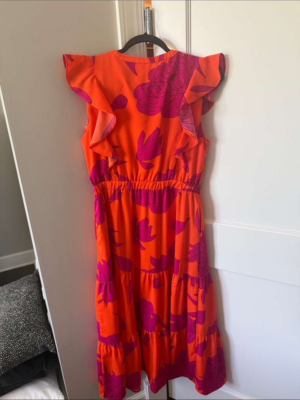 THML Orange Midi Dress with Pink Floral Print - Picture 3 of 3